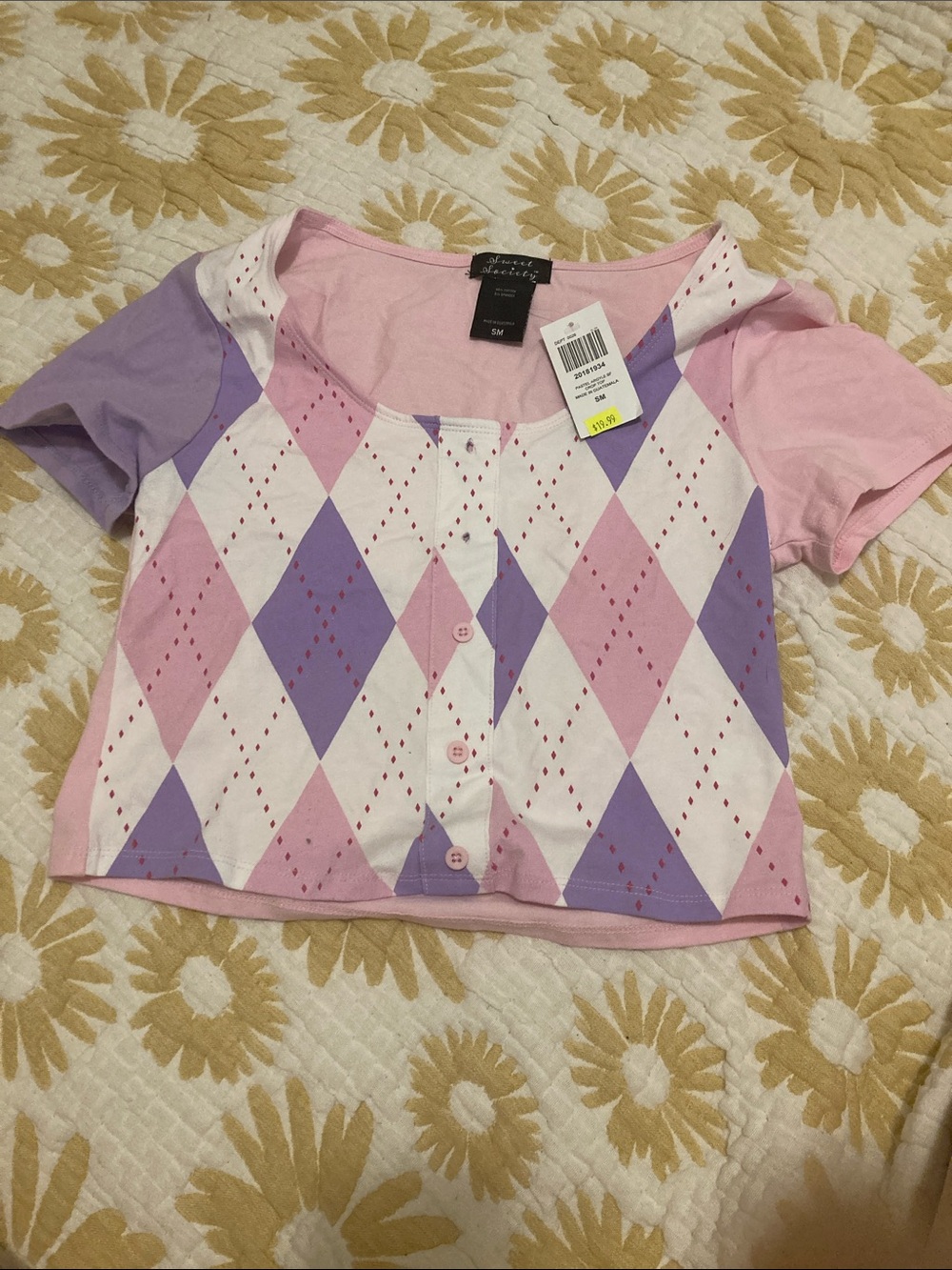 Croft & Barrow Pink & Purple Argyle Girls' Short Sleeve Top Melanie Martinez
